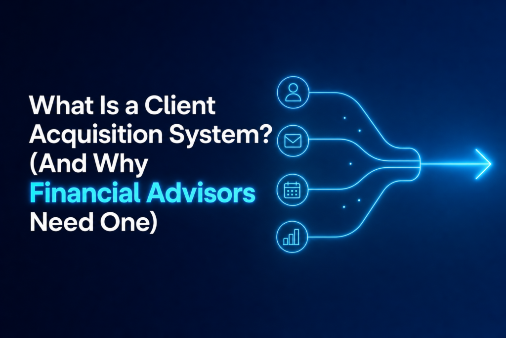 Abstract design illustrating the concept of a client acquisition system for financial advisors, emphasizing the importance of predictable pipelines.