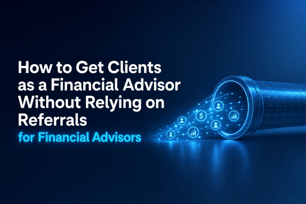 Digital network element representing a predictable pipeline with the blog title, focusing on client acquisition without referral dependence.