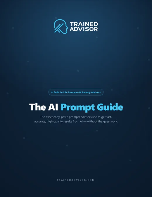Cover of The AI Prompt Guide, a free Trained Advisor library of copy-paste AI prompts for advisor content and prospecting.